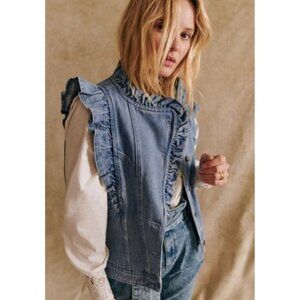 NWT Sezane denim FAYE JACKET vest Light Blue SZL run small bust39